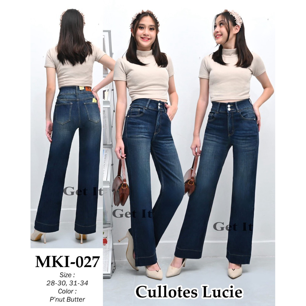 [Evasabrina88]Celana Kulot Wanita Hw Stretch Lucie Kancing 2 Bell Bottomed P’nut butter Bahan Jeans 