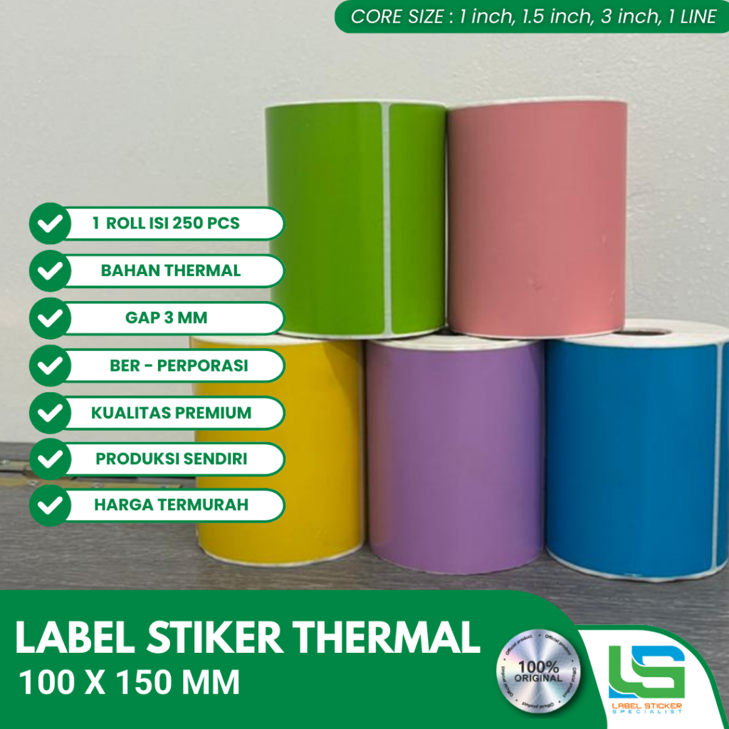 Kertas Label Thermal 100x150 mm isi 250 Pcs/ Label thermal barcode Roll A6 Stiker Resi Warna