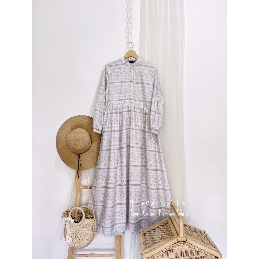 #Iwearmysha | Emily Callia  | Dress Motif Bunga Korean Style | Gamis Kondangan