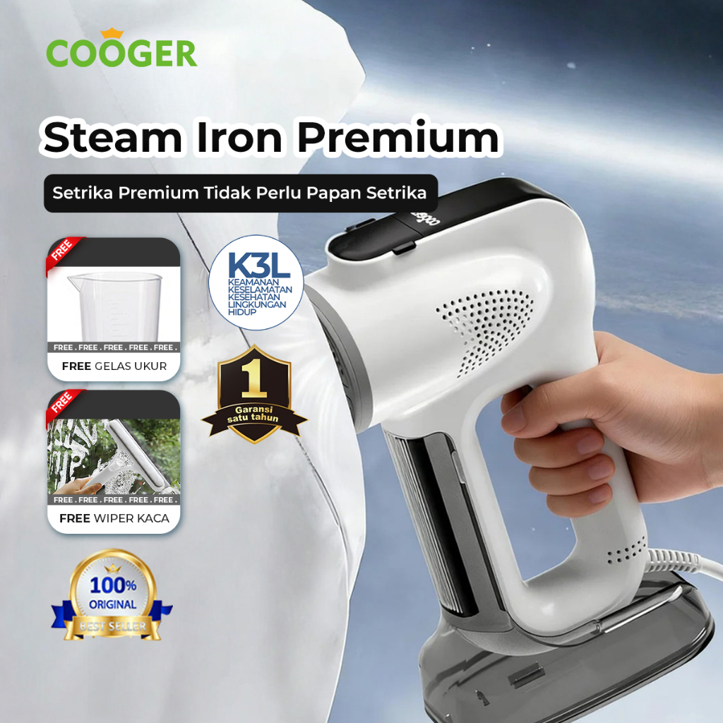 [VOUCHER 60K] COOGER Setrika Uap Steam Iron Premium Setrika Baju Pakaian Cepat Rapih Tanpa Meja Setr