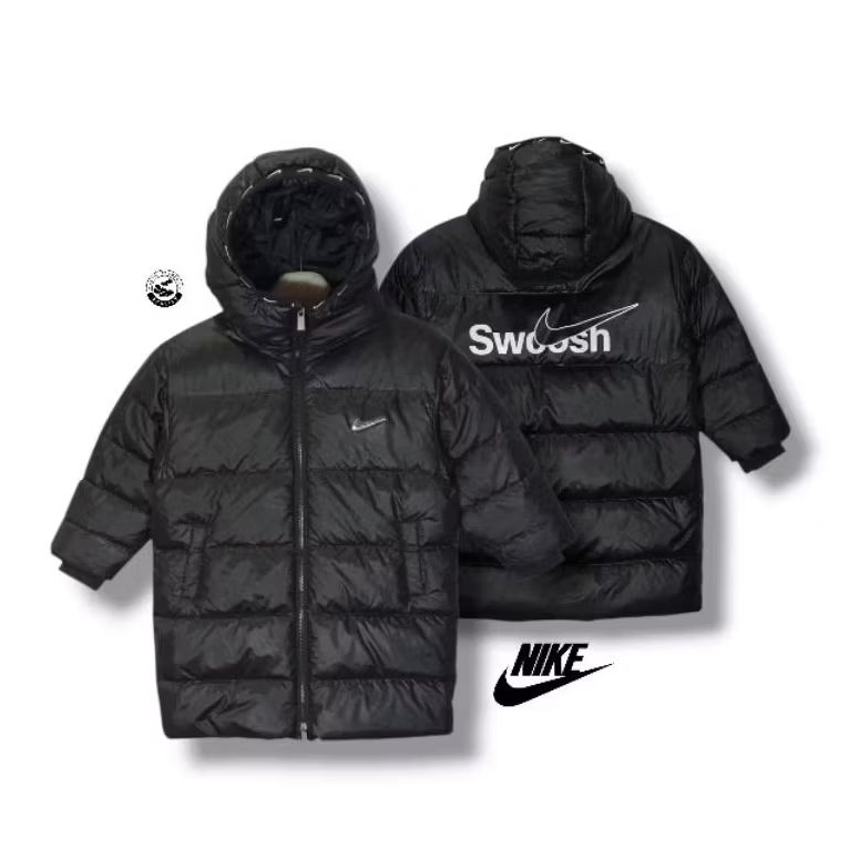 NIKE Big Swoosh Winter Coat Down Jacket Black Size tag S fit kids 12-14 years (P67xL48/LD96)