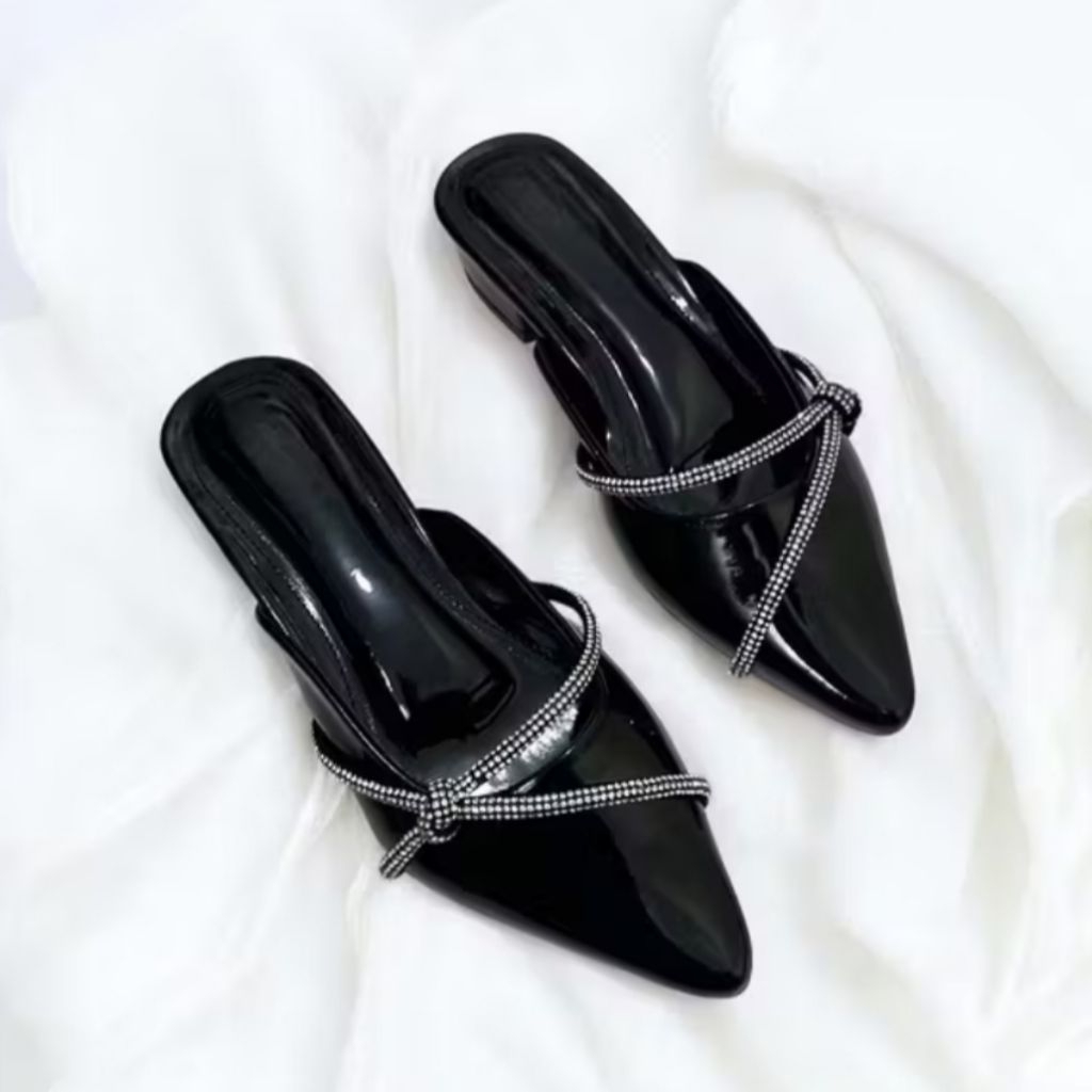 Sandal Wanita Kekinian Mules Big Size Heels 3cm Slip On Mules
