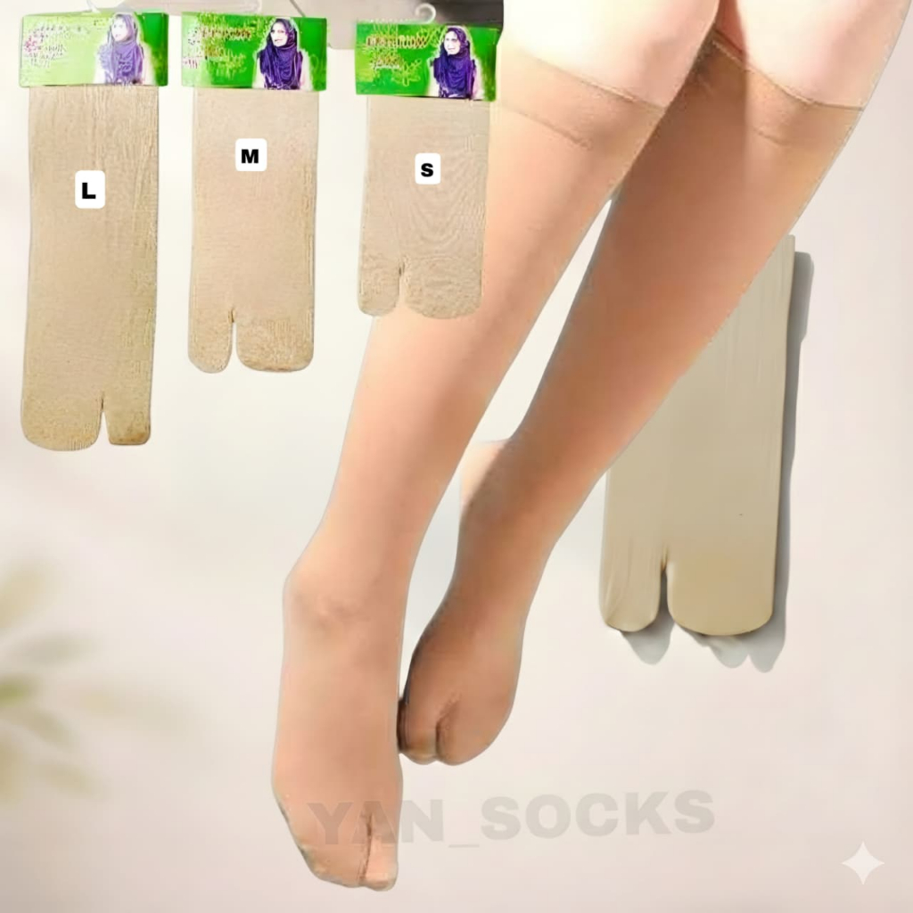 Kaos Kaki Wanita Jempol Muslimah 2 Jari Bahan Stoking Nilon Lembut Warna Krem Polos