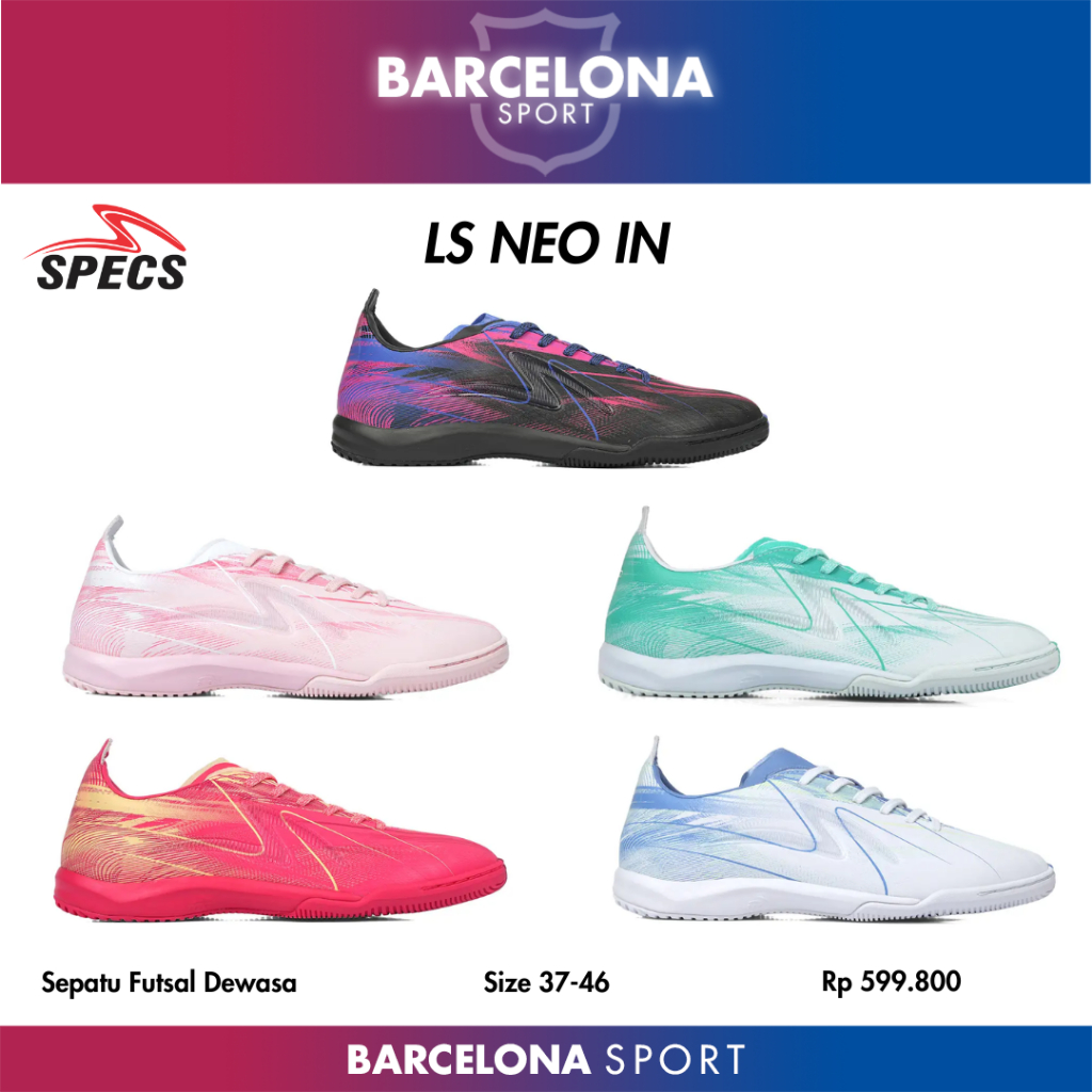 Specs Lightspeed Neo IN - Sepatu Futsal Dewasa Size 37 38 39 40 41 42 43 44 45 46 warna putih pink d
