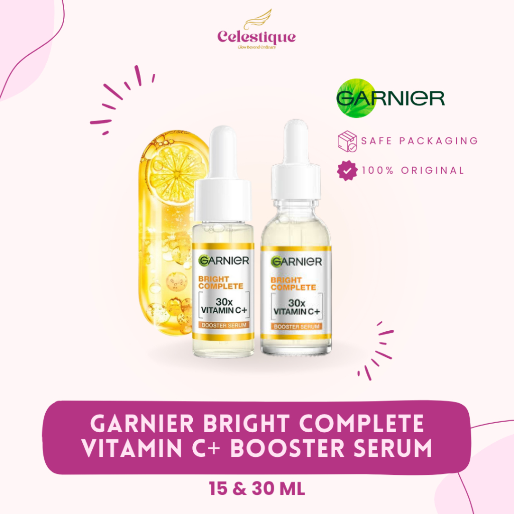 Garnier Bright Complete Vitamin C+ Booster Serum 15 & 30ML | Serum Wajah yang Memiliki 30x Vitamin C