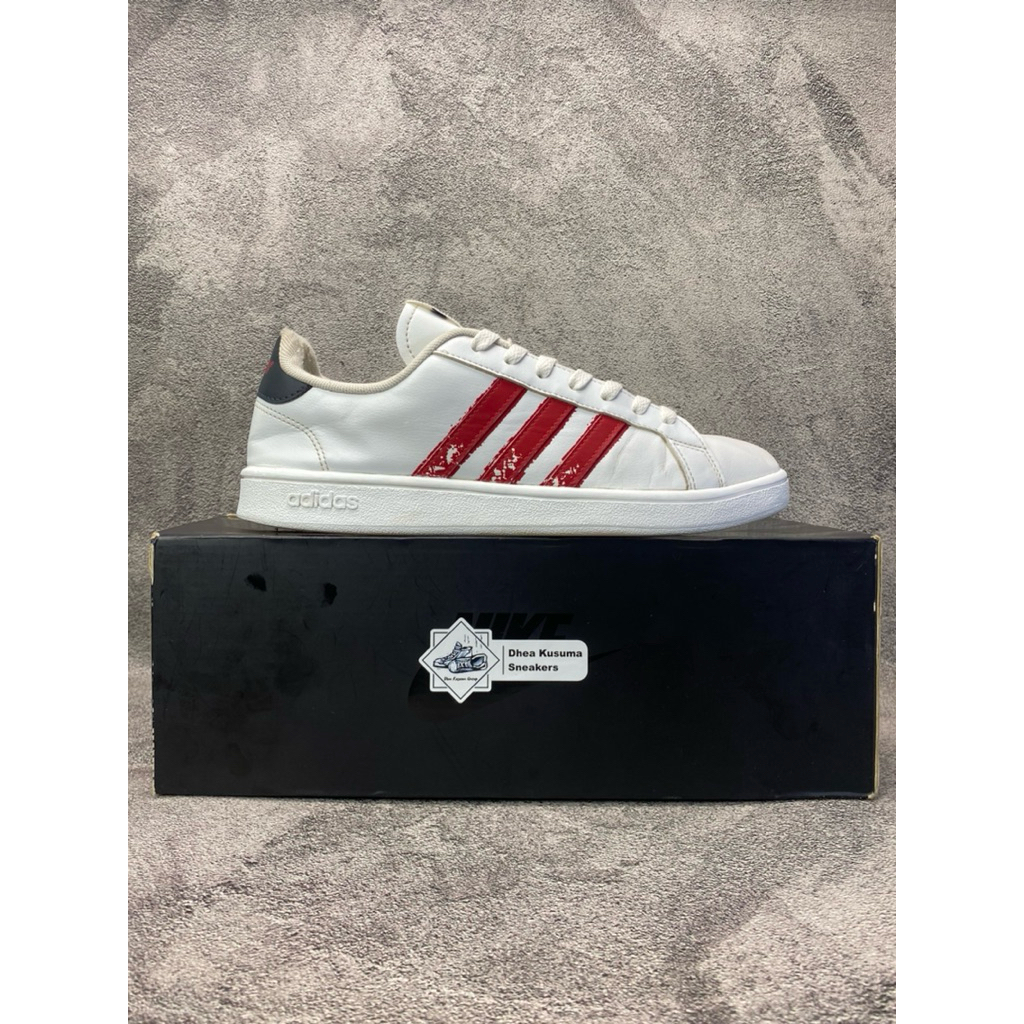 Sepatu Second Adidas Neo Grand Court Base Beyond ‘White Red’  Size 42 2/3  Original Guarantee 100%