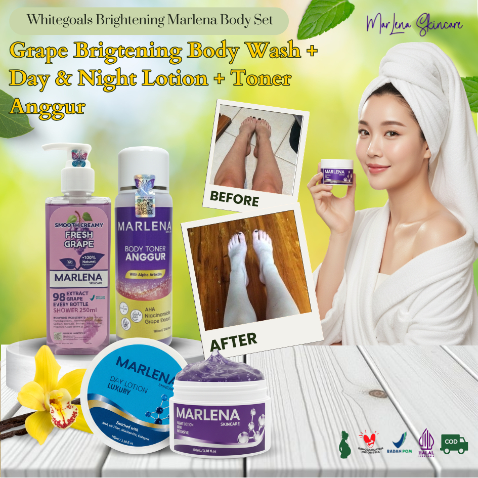 [ Whitegoals Brightening Marlena Body Set ] | Grape Soap Liquid + Body Toner Anggur non alchohol + B