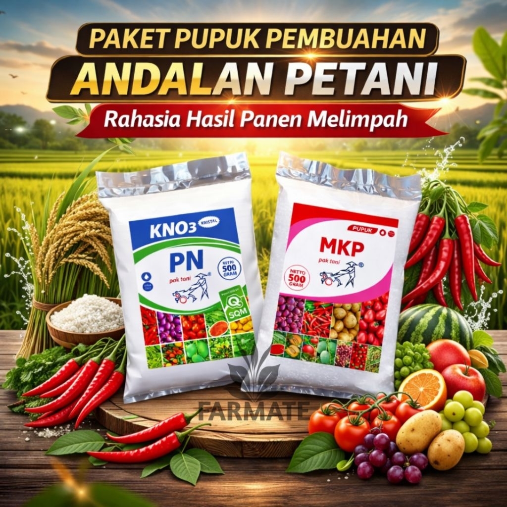 Paket Pupuk KNO3 Putih PN Kristal Pak Tani + MKP Pak Tani 500gr Repack Original | Pupuk Pembuahan & 