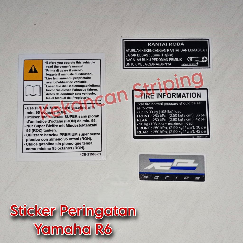 Sticker stiker Peringatan - Peringatan ( Tangki dan Swing Arm ) Yamaha R1 / R6