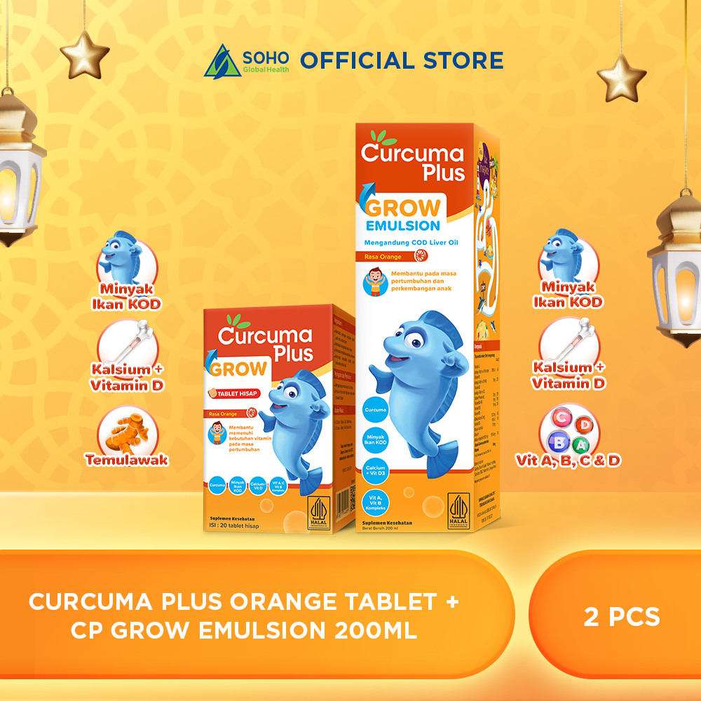 Paket Curcuma Plus Grow (Curcuma Plus Grow Orange 200ml 1 Botol & Curcuma Plus Grow Tablet Hisap 1 B