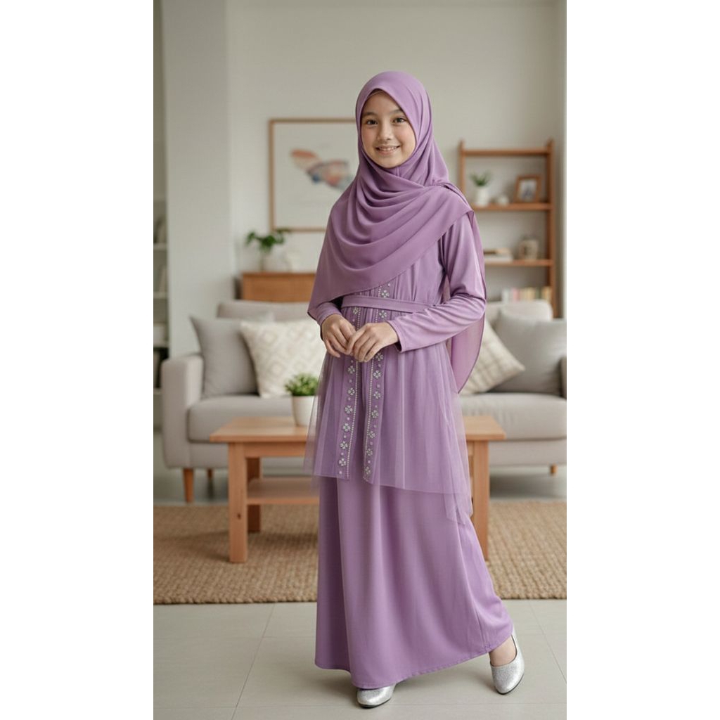 Clarissa Gamis Gaun lebaran Anak Perempuan 2026 usia 5-12 tahun terbaru Simpel dan Elegan
