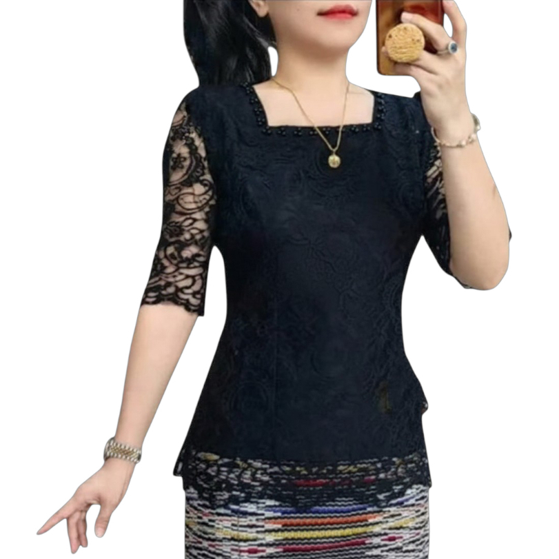 Blus Atasan Wanita Kebaya Brokat Mewah Terbaru Model Cantik Simpel Modern Dan Elegant/Pakaian Wanita