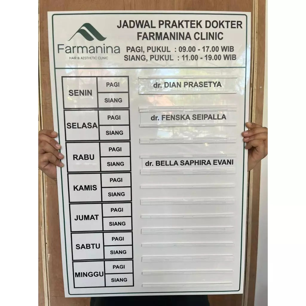 Papan Jadwal Dokter Geser Custom