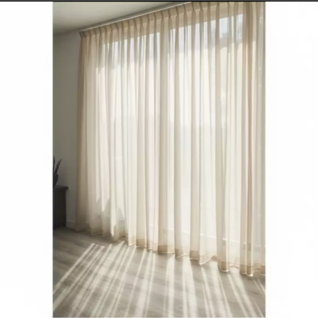 Vitrase gorden warna coklat mocca model plisket / cantolan kawat S lebar 100cm minimalis