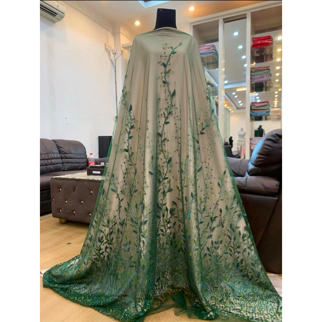 Brokat Tille Squeen Semi Timbul (150) Kain Dress Kebaya Mewah By Qonita Textile