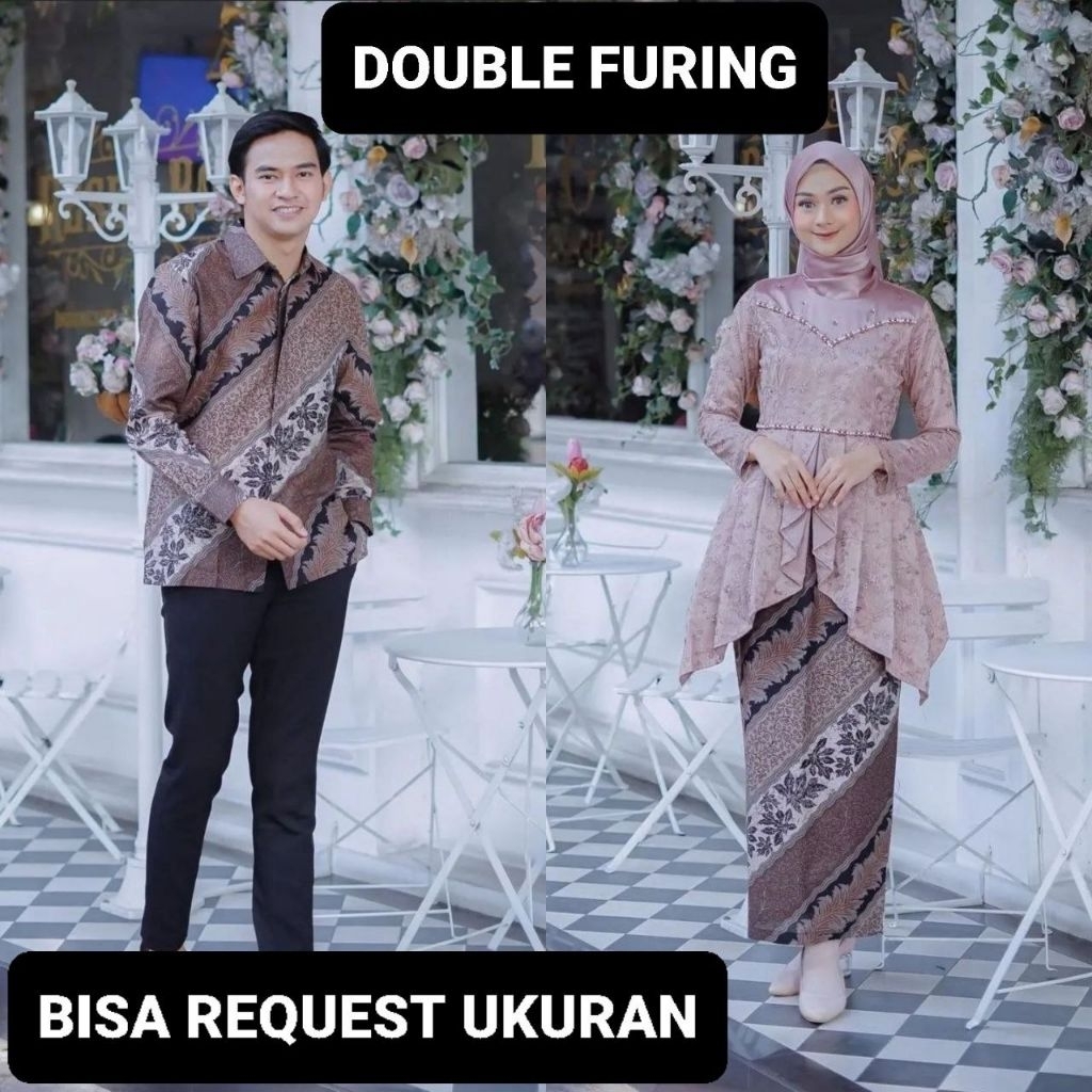 KEMEJA MOTIF LAPIS DAUN & ROK LAPIS FURING / BAJU SERAGAM BATIK COUPLE PASANGAN SARIMBIT KELUARGA CU