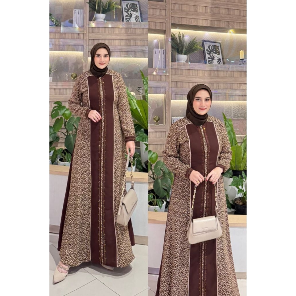 Lubna Dress Zhafira / Abaya Hitam Coklat Motif seragam jumbo