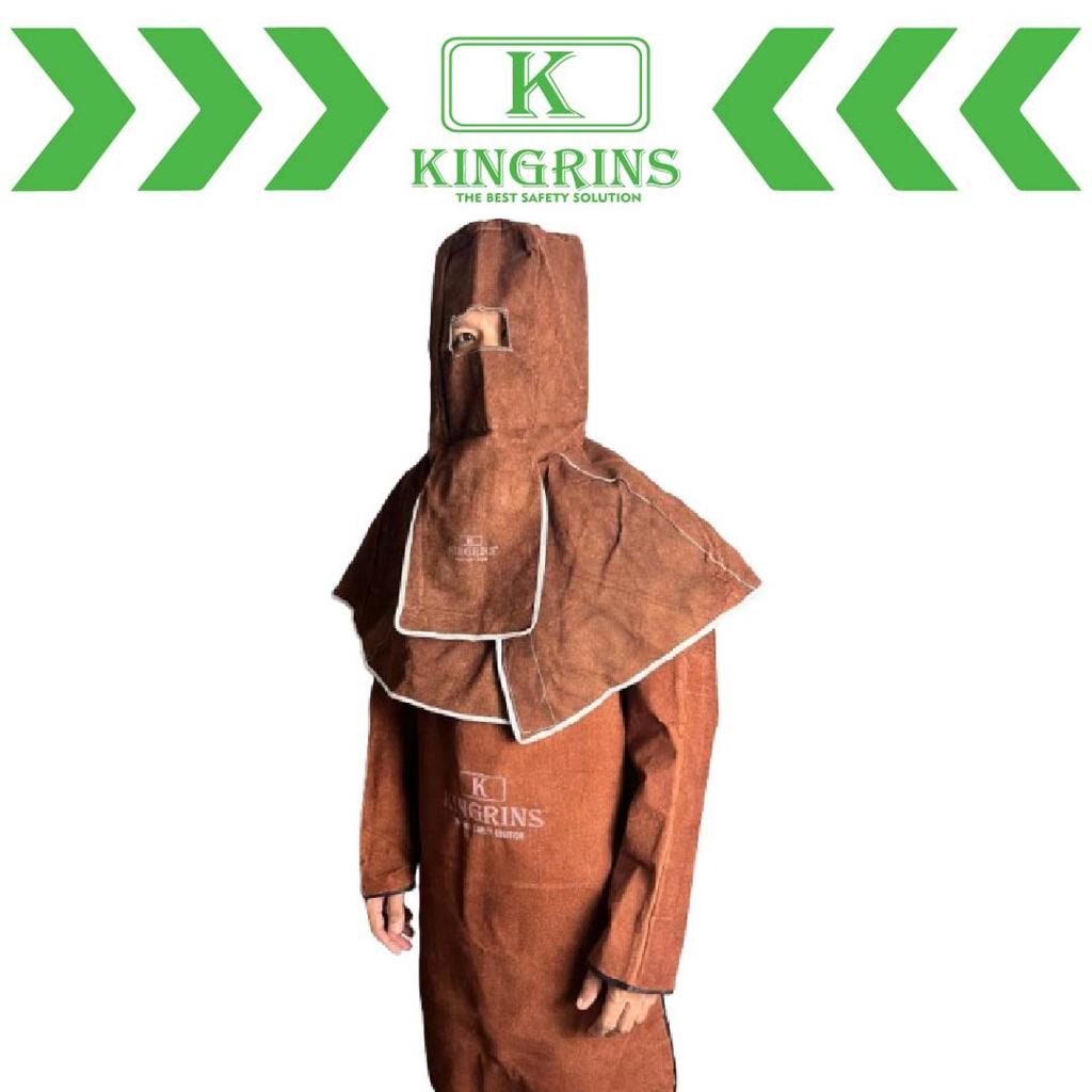 KINGRINS Apron las kulit asli pelindung kepala sampai ujung kaki / Topi las kepala / Celemek las dad