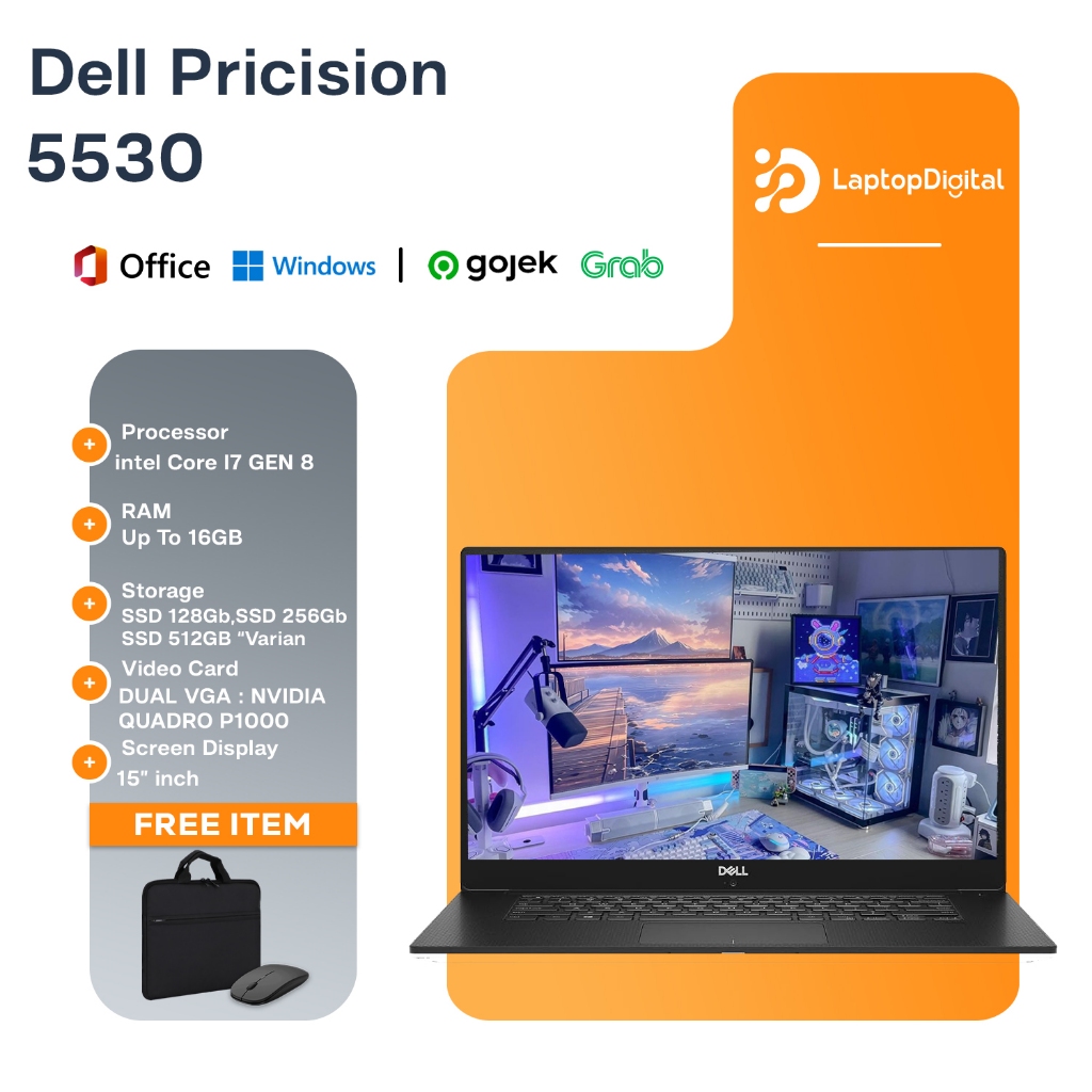 Dell Precision 5530 Core i7 Gen 8 | Dual VGA Nvidia Quadro P1000 Bonus Mouse Dan Tas