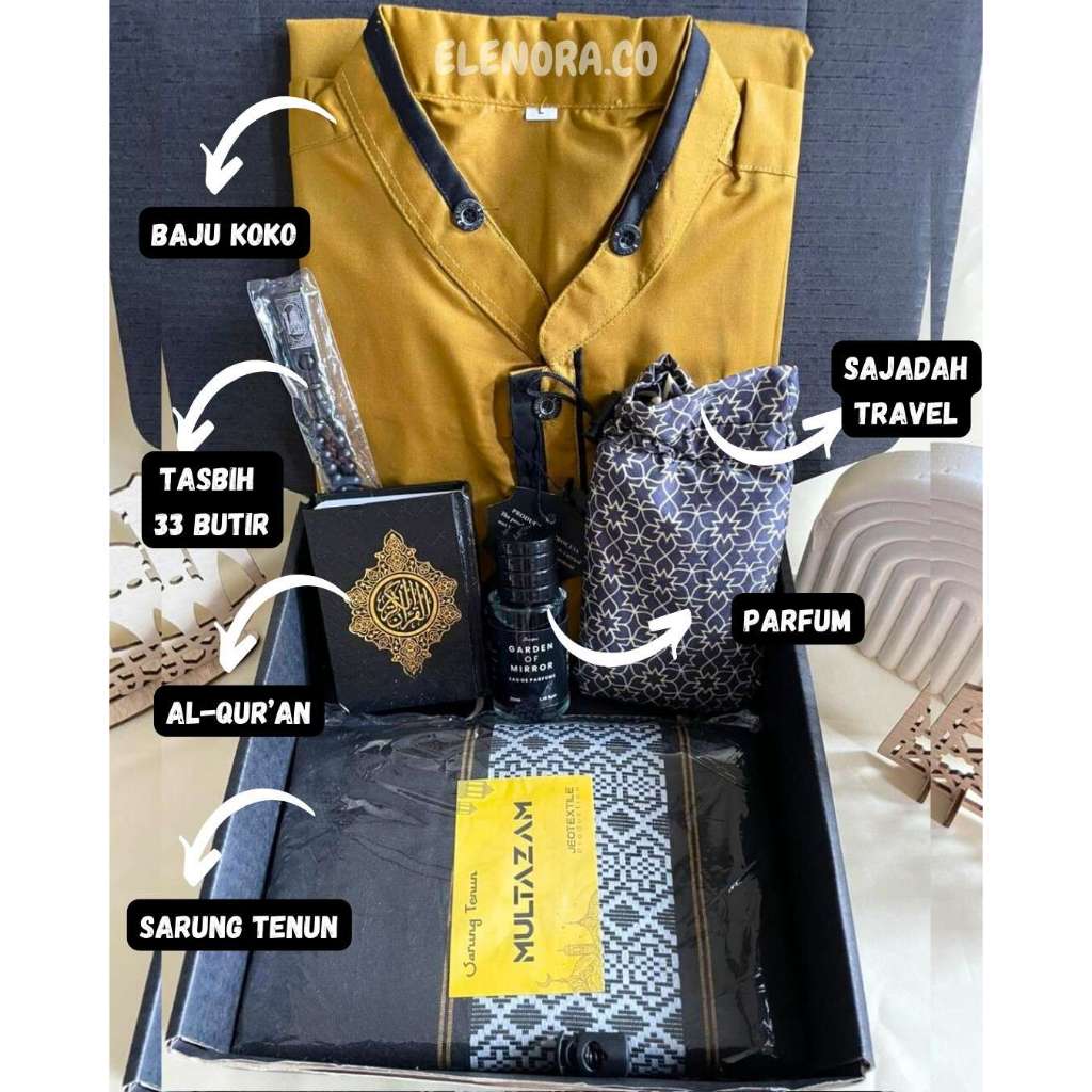 ELENORA | Hampers Muslim Cowok Gift Box Set Sarung Sajadah Koko | Hampers Cowok Kado Ulang Tahun Cow