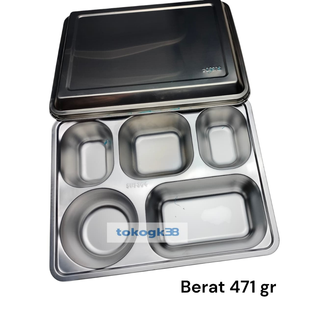 Tepak Makan / Food Tray Ompreng MBG Stainless 5 Sekat SUS 304