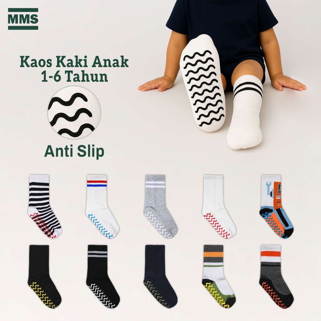 Kaos Kaki Anak TK Anti Slip Bayi Playground Oldschool Garis Polos 1-6 Tahun