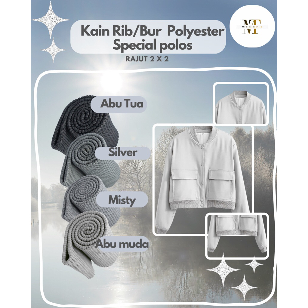 Kain Rib/Bur jaket premium warna abu tua,silver,misty dan abu muda