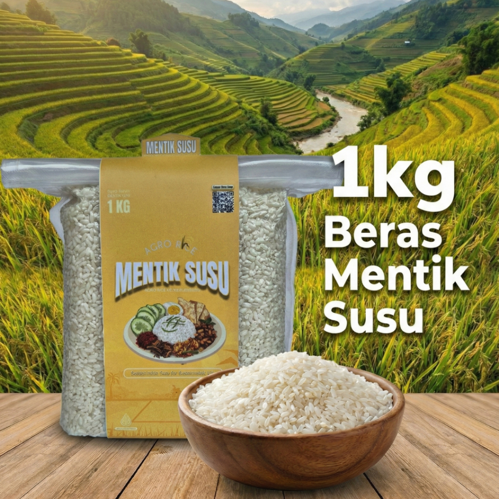 Beras Mentik Susu Organik Agro Rice 1Kg (Vakum) - Mirip Beras Jepang (MPASI)