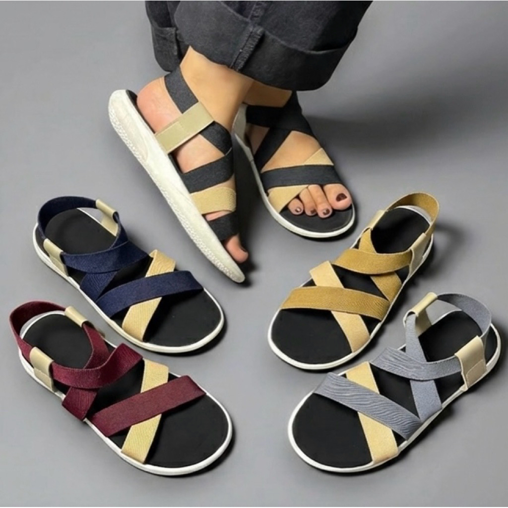 SANDAL WANITA FLADEO KARET SILANG ELASTIS SANDAL NEVADA KEKINIAN
