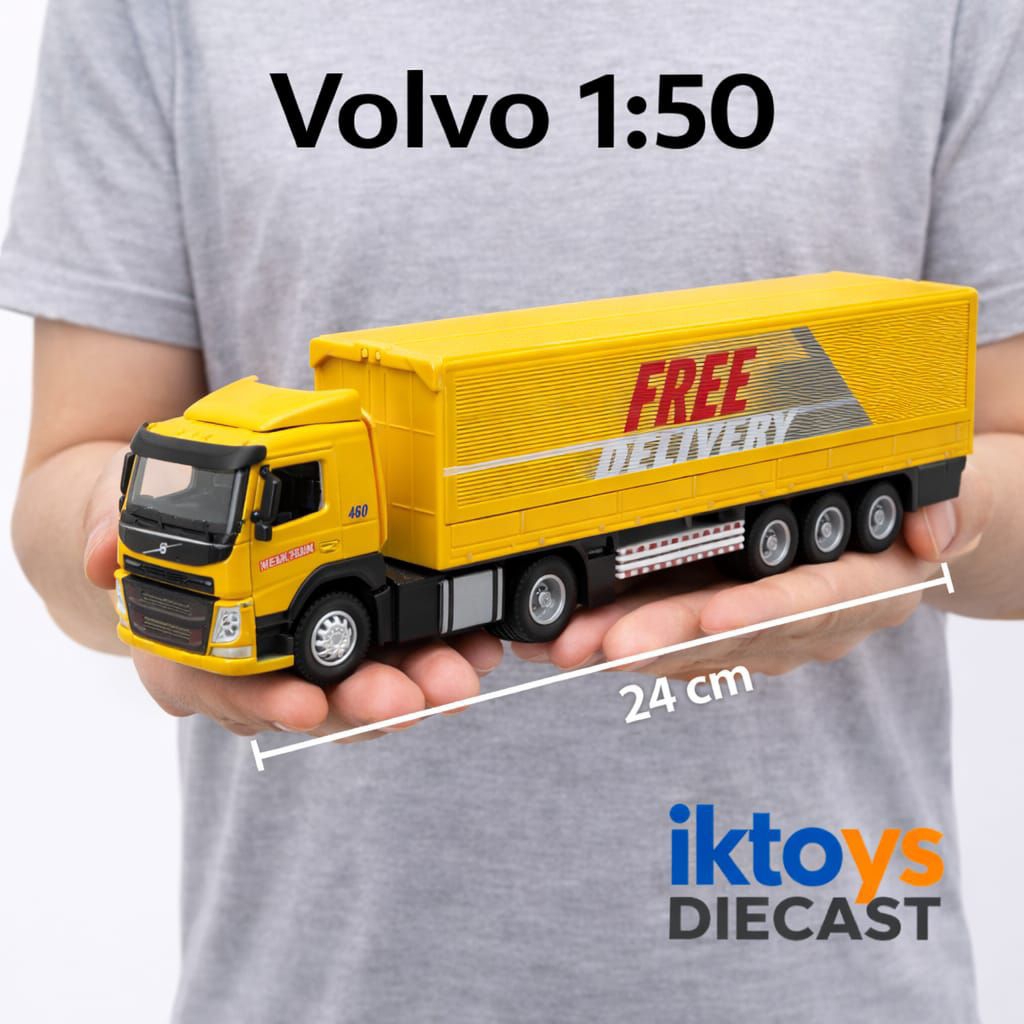 Mainan Truck Trailer Diecast Volvo Besar 1:50 Full Besi – Box Bisa Dibuka & Mesin Bisa Dilihat