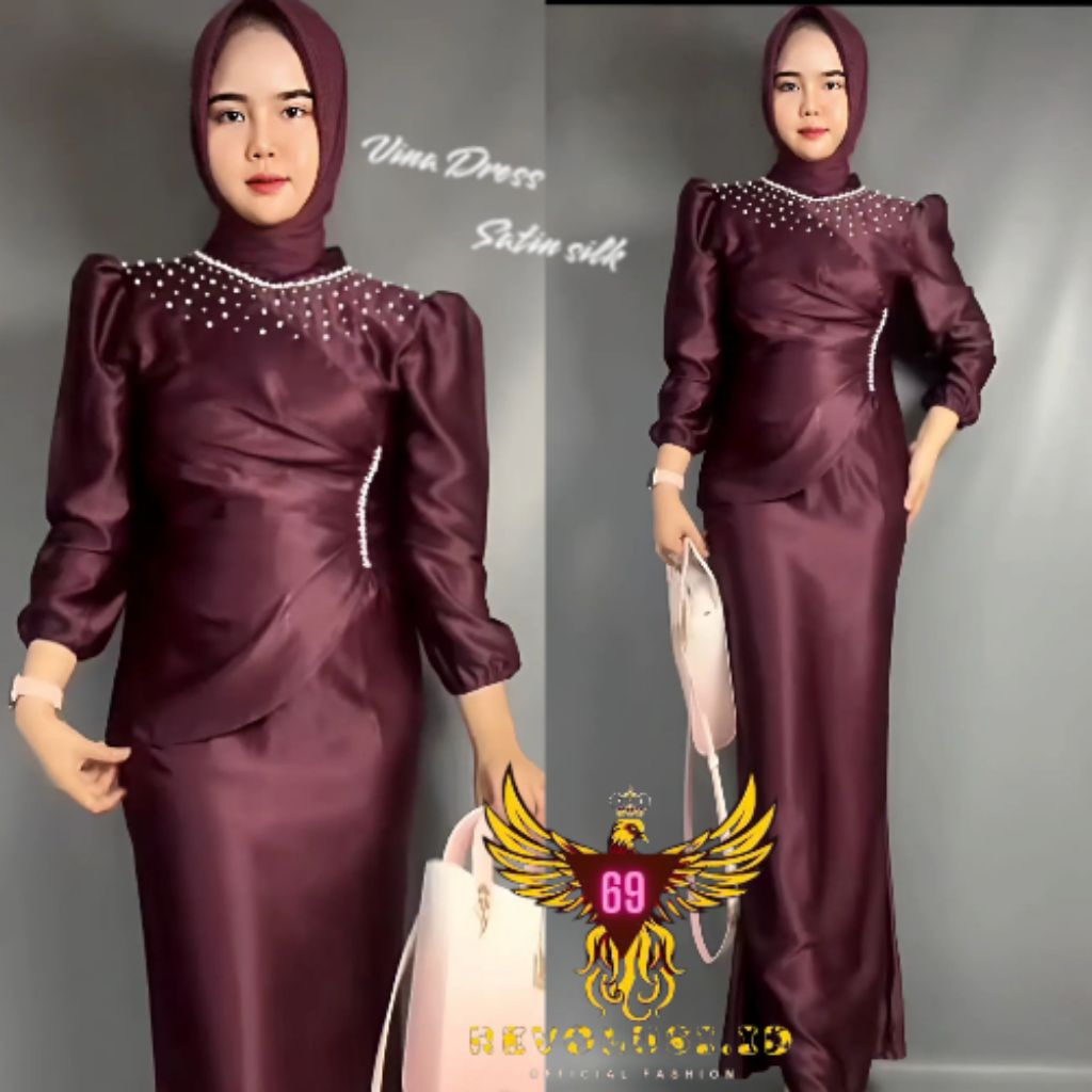 TERBARU VINA DRESS SATIN SILK PREMIUM DAN COUPLE BATIK , DRESS KONDANGAN WANITA MUSLIM GAMIS LEBARAN