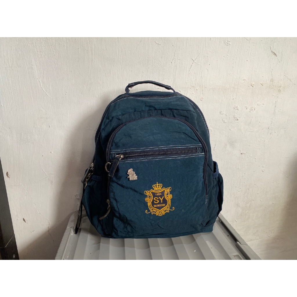 tas ransel wanita cewe canvas nylon biru preloved