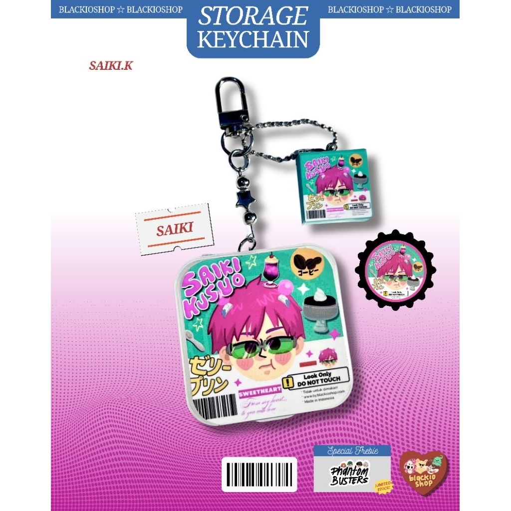 Anime Merch Saiki Storage Keychain & Pin Bottle Cap by Blackioshop