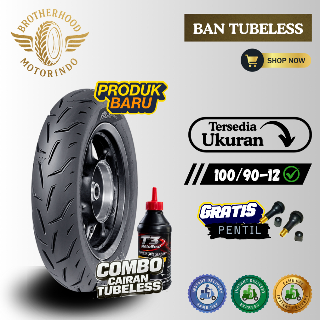 BAN FDR VELOGRIP  ( 100/90-12 )TUBELESS / BAN TUBLES / BAN MOTOR RING 12 / BAN FDR RING 12  / FAZZIO