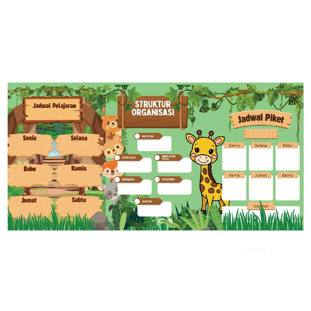Hiasan Dinding Kelas 3 in 1 Jadwal Pelajaran, Struktur Organisasi, Jadwal Piket
