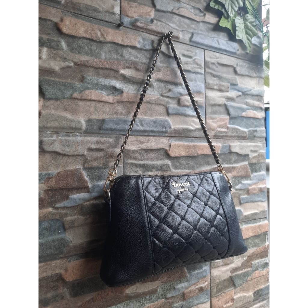 Shoulder Hitam Tali Rantai Lovcat - Bahan Kulit