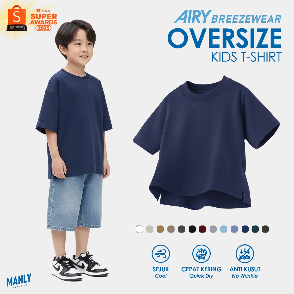 Kaos Oversize Anak Perempuan Laki Laki Aery BreezeWear Anti Kusut Cool Tech