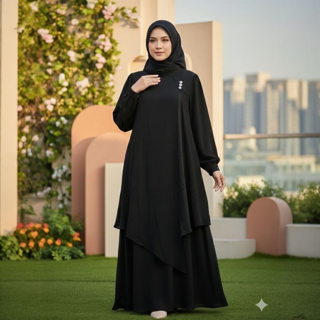 GAMIS HITAM BAHAN JETBLACK MIX CERUTY