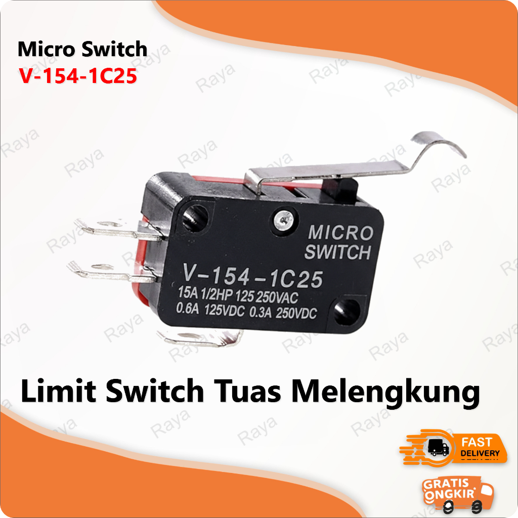 Microswitch V-154-1C25 Tuas Lengkung 15A - High Quality Limit Switch