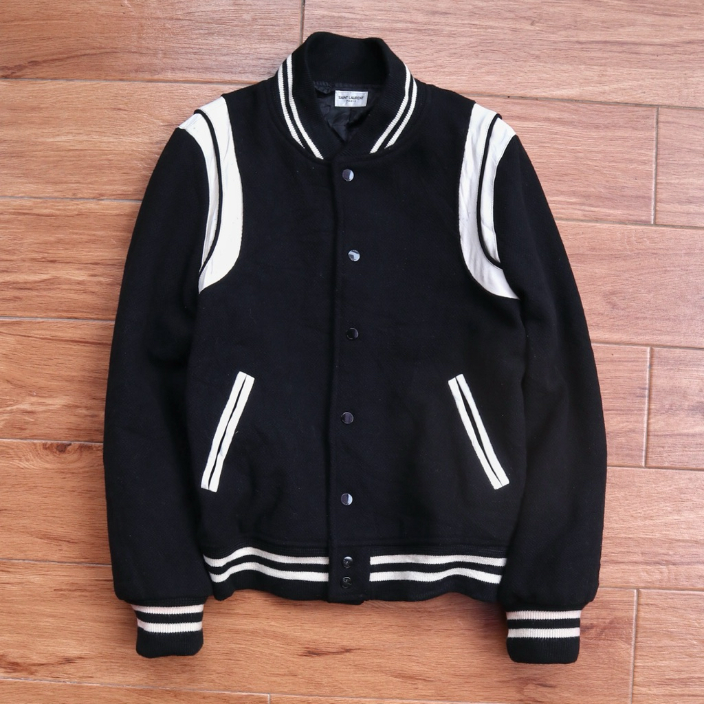 YSL ukuran Jaket varsity baseball Yves saint laurent by Hedi slimane teddy jacket bomber wool mix ku