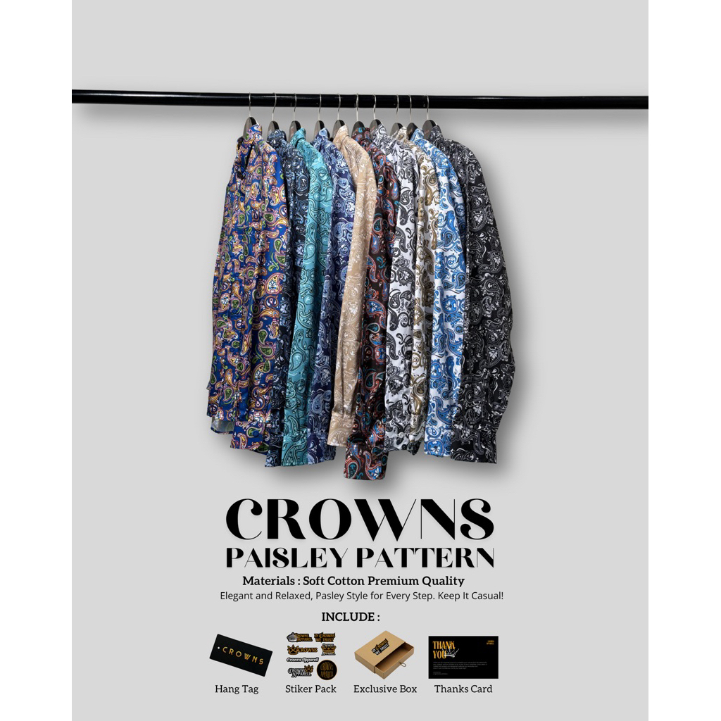 KEMEJA CASUAL CROWNS PAISLEY LENGAN PANJANG