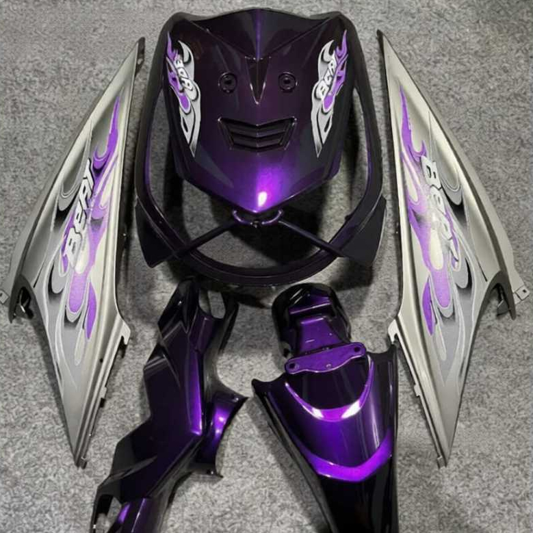 Fullset cover bodi halus beat karbu ungu candy mix grey + strip api