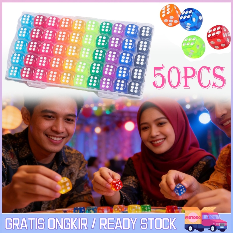 50 Buah Dadu Transparan Dadu Warna Warni Mainan Dadu Rainbow Dice Set Transparan Sudut Bulat Dadu Be
