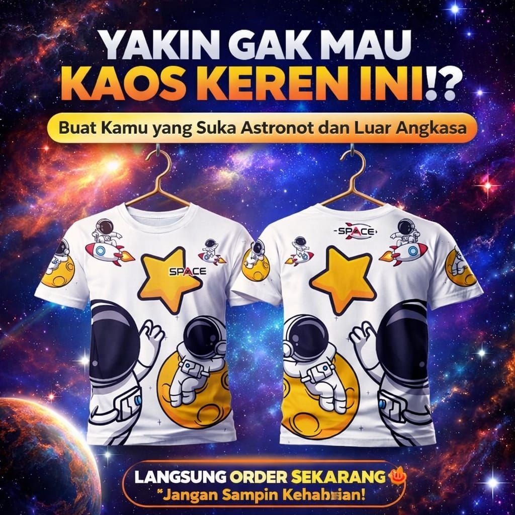 Baju Kaos Anak Animasi Astronot Luar Angkasa