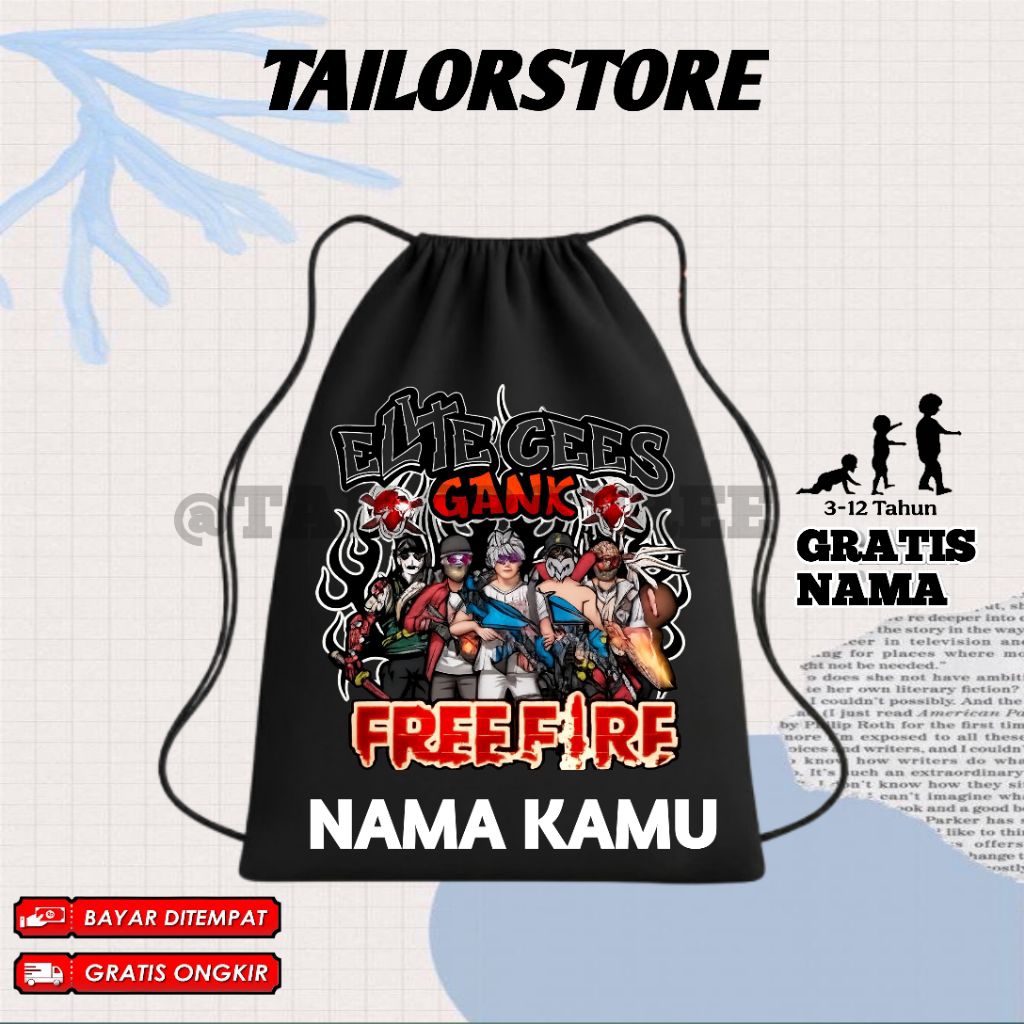 (BISA COD) TAS SEKOLAH ANAK MOTIF FF Free Fire Anti Kroco Krocoo TERKEREN - TAS SERUT ANAK PAUD TK S
