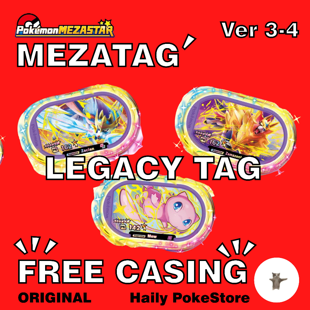 POKEMON MEZASTAR V4 Legacy TAG MEW, ZACIAN, ZAMAZENTA SuperStar Koleksi Set Mulus Dipakai Mesin