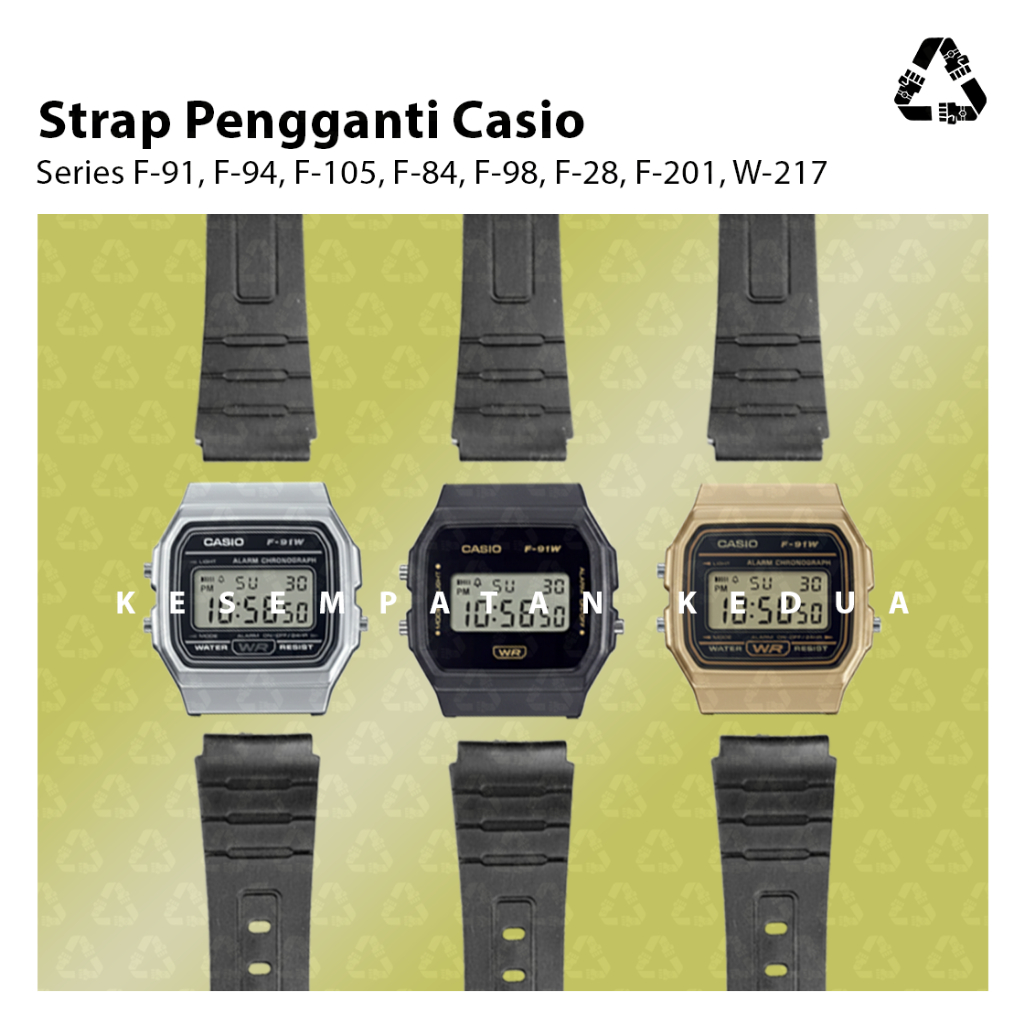 Strap tali jam untuk Seri Casio F-91, LW-204, W-217, F-94, F-105, F-84, F-201, A168, A159, F-28, F-9