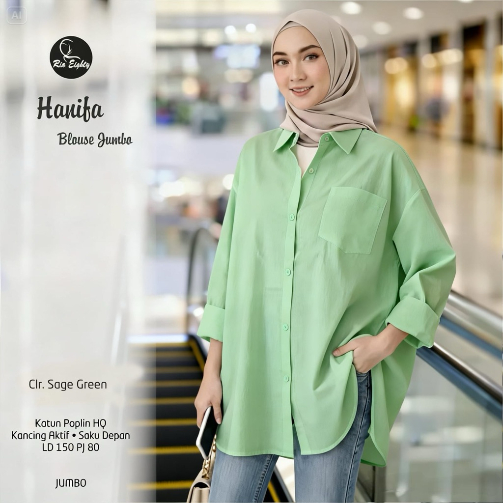 sage green Hanifa Kemeja SUPER JUMBO LD 150 oversize / riaeighty