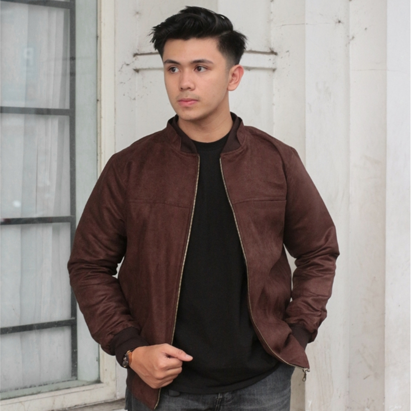 Jaket Bomber Suede Pria Wanita Premium Coklat Coffe