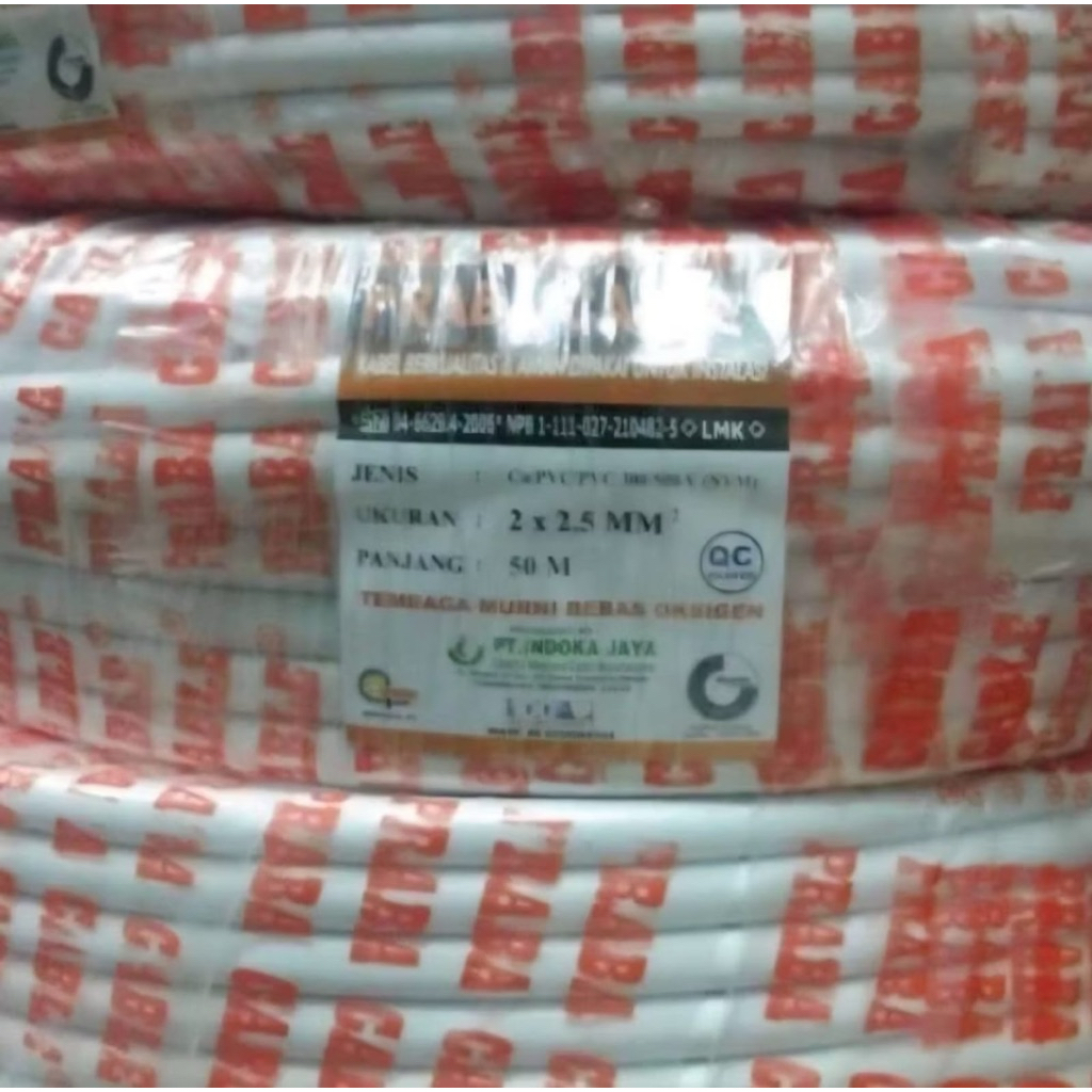 Kabel Listrik NYM 2X2,5 Praba Original Tembaga Asli 50 Meter SNI LMK